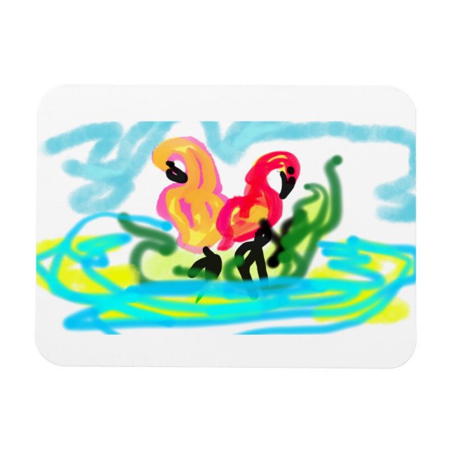 Íman Flamingos cor-de-rosa adoráveis de verão  (Horizontal)