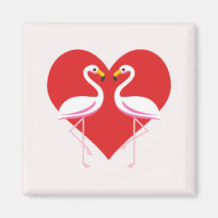 Íman Flamingos Cor-de-rosa branco-claro com coração ver