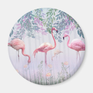 Íman Flamingos cor-de-rosa da família tropical branca