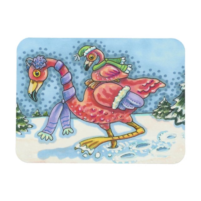 Íman Flamingos cor-de-rosa MAGNET NATAL de neve profund (Horizontal)