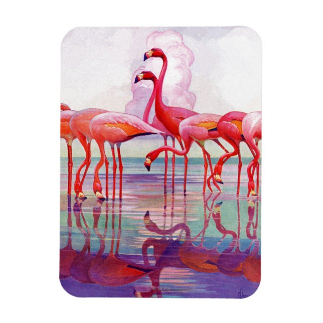 Íman Flamingos cor-de-rosa por Francis Lee Jaques (Vertical)