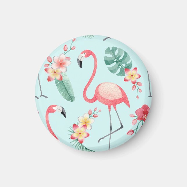 Íman Flamingos Flores Tropicais Padrão de Aquarela (Frente)