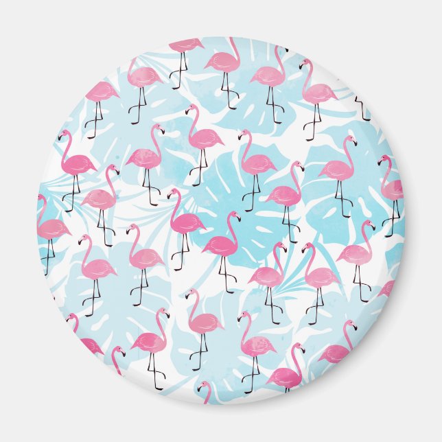 Íman flamingos graciosos e folhas de monstera (Frente)