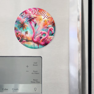 Íman Flamingos Palmeiras Rosa Tropicais Personalizadas