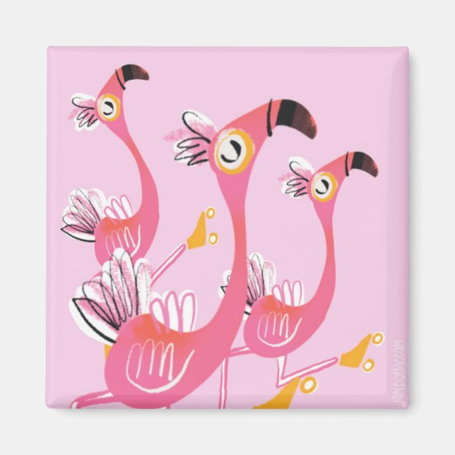 Íman Flamingos Roller Skating (Frente)