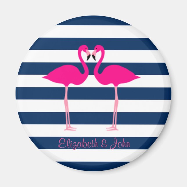 Íman Flamingos Rosa Fofos Apaixonados,Listrado-Personal (Frente)
