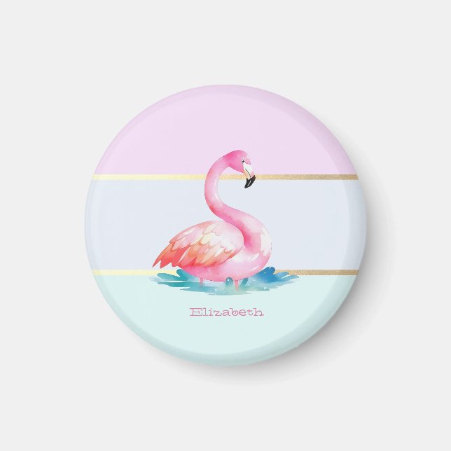 Íman Flamingos Rosa Listras Pastel Modernas (Frente)