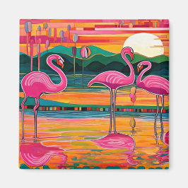 Íman Flamingos Rosa Refletidos