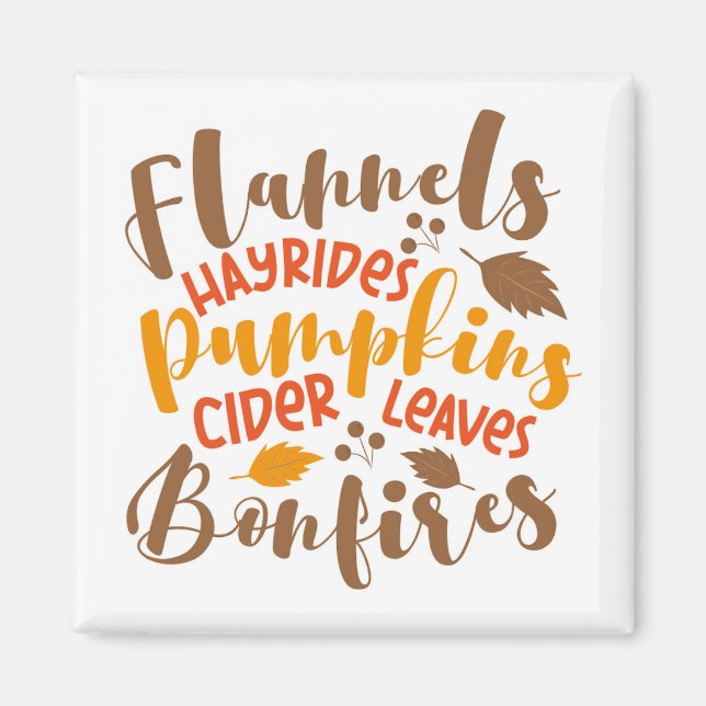 Íman Flannels Hay Rides Pumpkins Cider Deixa Bonfire (Frente)