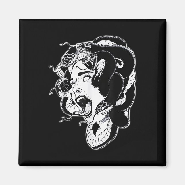Íman Flash de tatuagem de trabalho negro do Medusa (Frente)