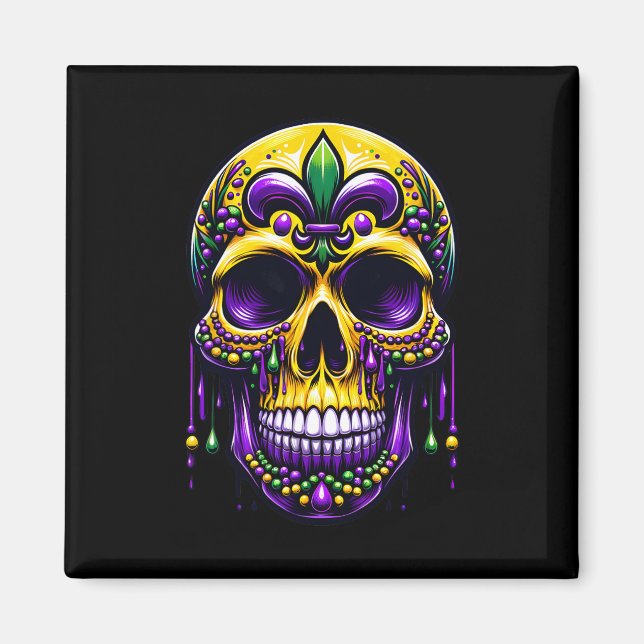Íman Fleur De Lis Mardi Gras Skull Carnaval de Nova Orl (Frente)