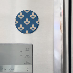 Íman Fleur de Lis Pattern, Royal French, Cream on Blue
