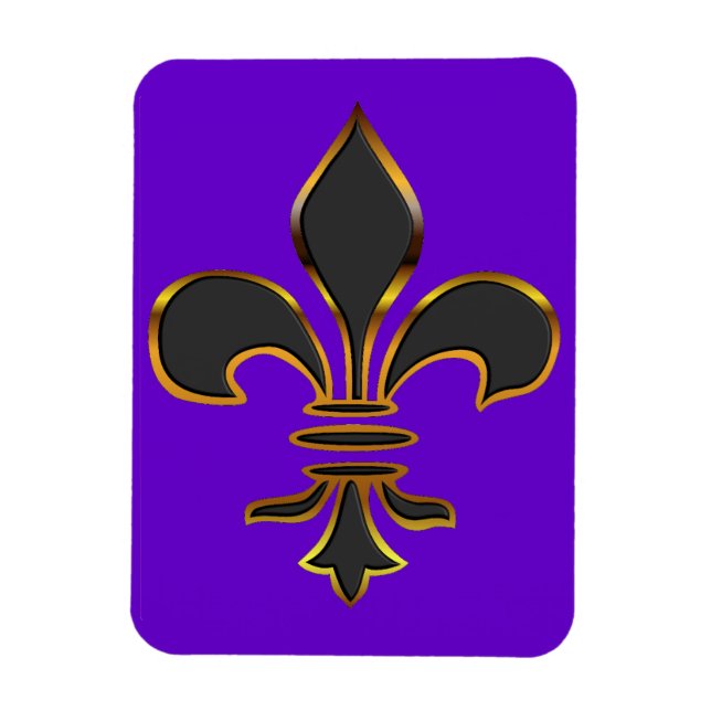 Íman Fleur-de-lis preto trimado em Dourado (Vertical)