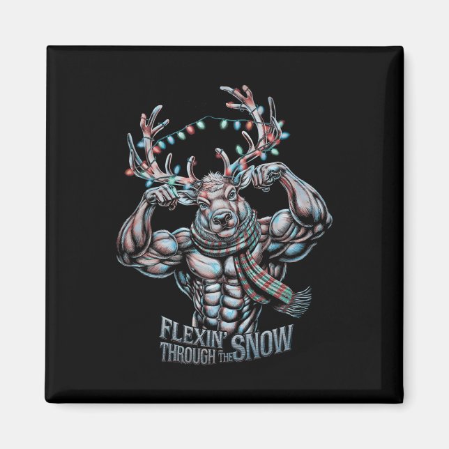 Íman Flexin Através Da Snow Funny Christmas Gym Workou (Frente)