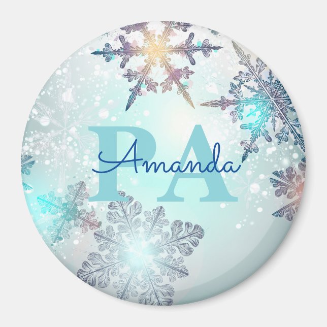 Íman Floco de Neve Azul Nome Personalizado PA (Frente)