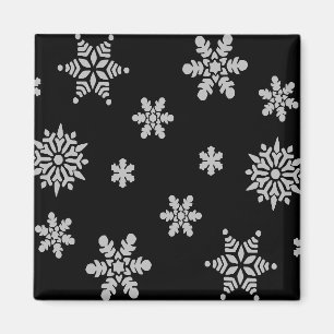 Íman Floco de neve branco com floco de fundo preto