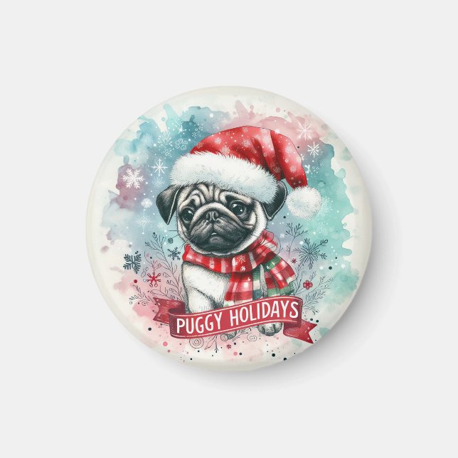 Íman Floco de neve branco -,Feliz Natal de Cachorro (Frente)