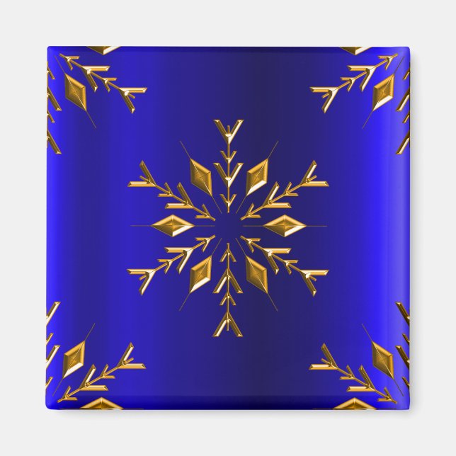 Íman Floco de neve ouro no Natal Azul (Frente)