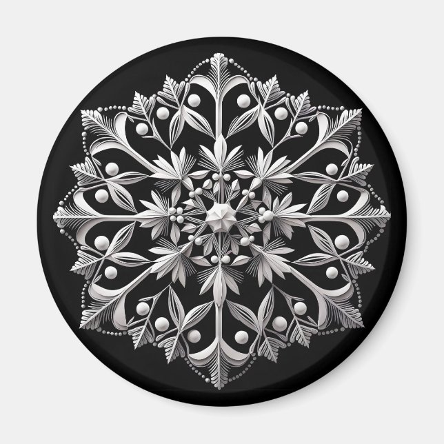 Íman Floco de Neve Prateado em Preto (Frente)
