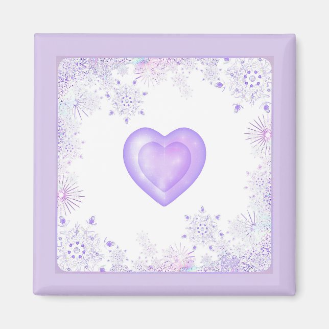Íman floco de neve roxo leve e coração brilhando (Frente)