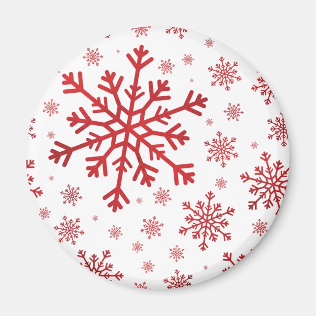 Íman Flocos de neve bonito de Natal Vermelho em Branco  (Frente)