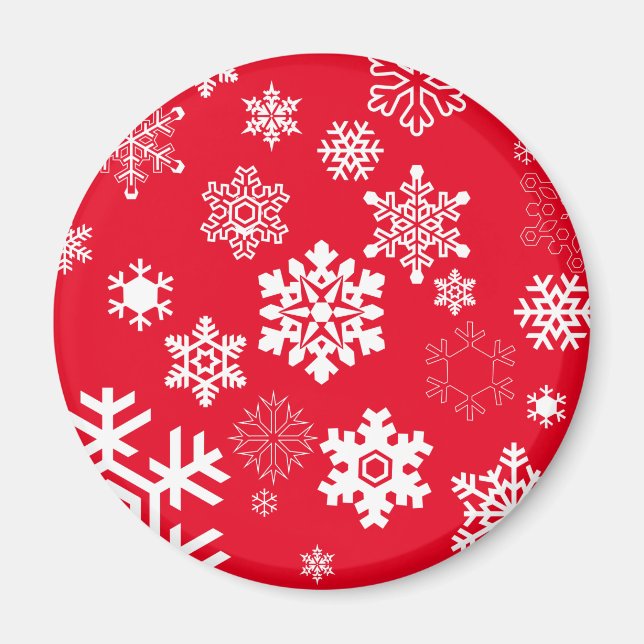 Íman Flocos de neve brancos - Cor de fundo personalizáv (Frente)