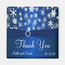 Flocos de neve brancos e azuis Obrigado Magnet