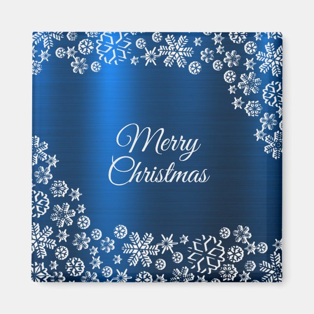 Íman Flocos de Neve Brancos Natal Azul Marinho Férias (Frente)