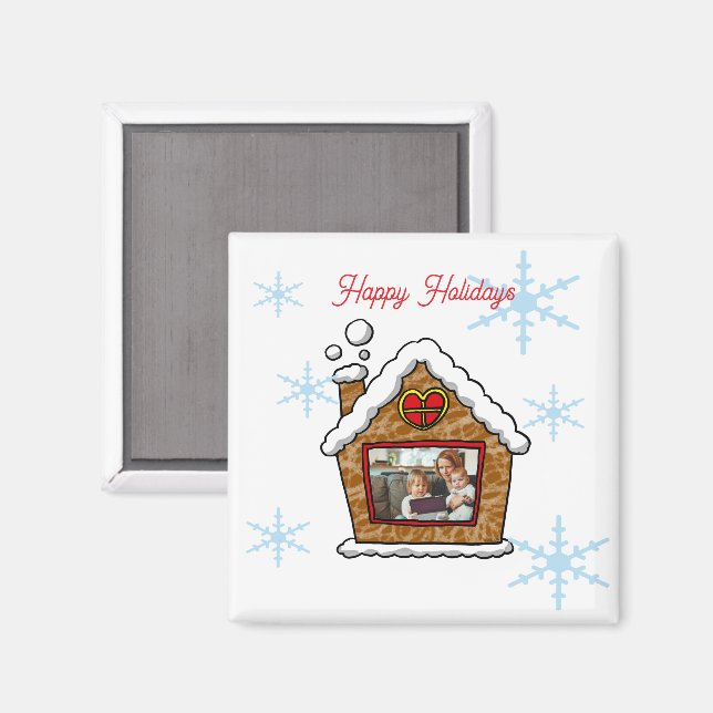 Íman Flocos de Neve de Casa de Gingerbread Personalizad (Front/Back)