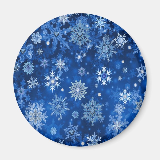 Íman Flocos de neve de Natal Azul e Prata (Frente)