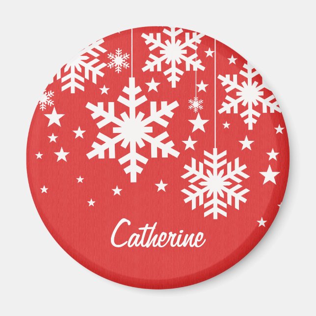 Íman Flocos de neve e estrelas, magneta vermelha (Frente)
