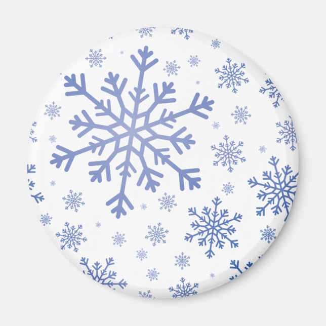 Íman Flocos de neve marinho azul de Natal em branco de  (Frente)