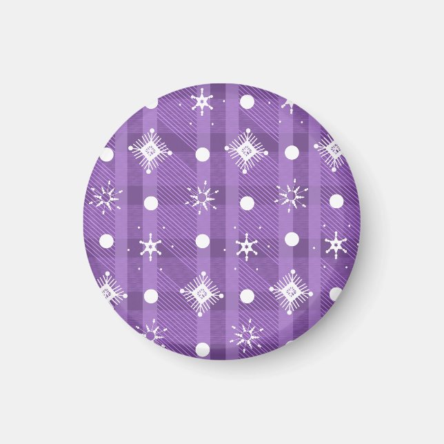 Íman Flocos de Neve Simples Padrão Xadrez Roxo (Frente)