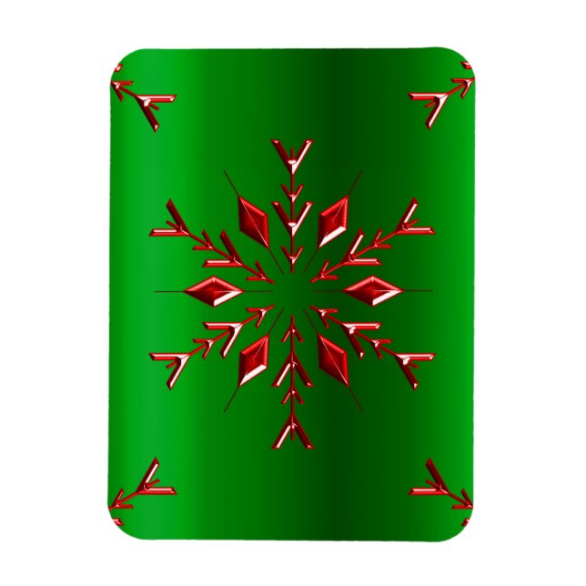 Íman Flocos de neve vermelhos no Natal verde (Vertical)
