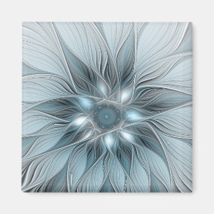 Íman Flor Abstrata Alegre Azul Cinza Floral Fractal