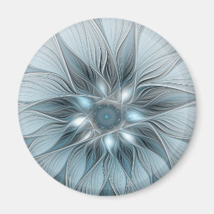 Íman Flor Abstrata Alegre Azul Cinza Fractal Floral