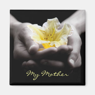 Íman Flor amarela nas mãos para a mãe