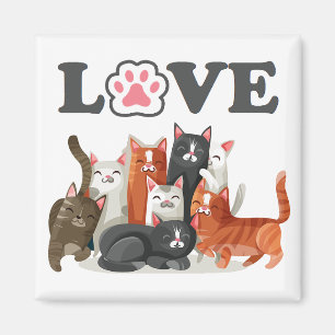 Íman Flor Bonito de Gatos Ilustração com AMOR