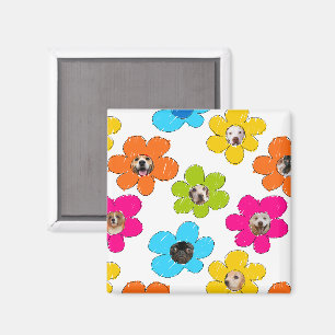 Íman Flor branca e colorida Cachorro Mãe Foto divertida