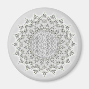 Íman Flor da Vida - cinza Fractal Mandala verde