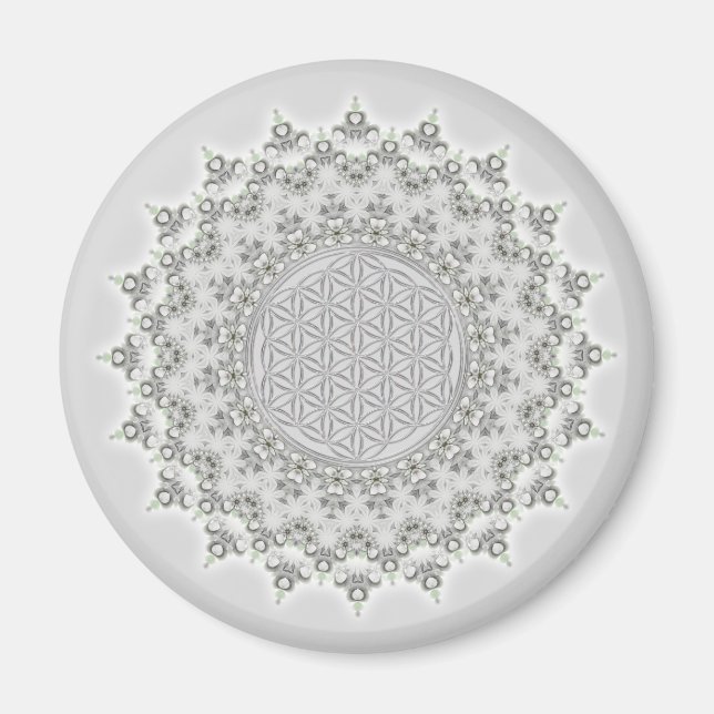Íman Flor da Vida - cinza Fractal Mandala verde (Frente)