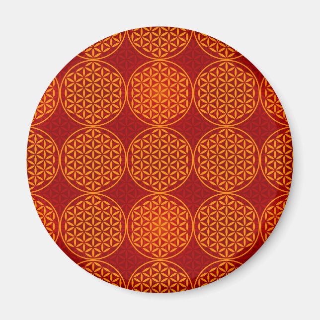 Íman Flor da vida - padrão do selo - vermelho laranja (Frente)