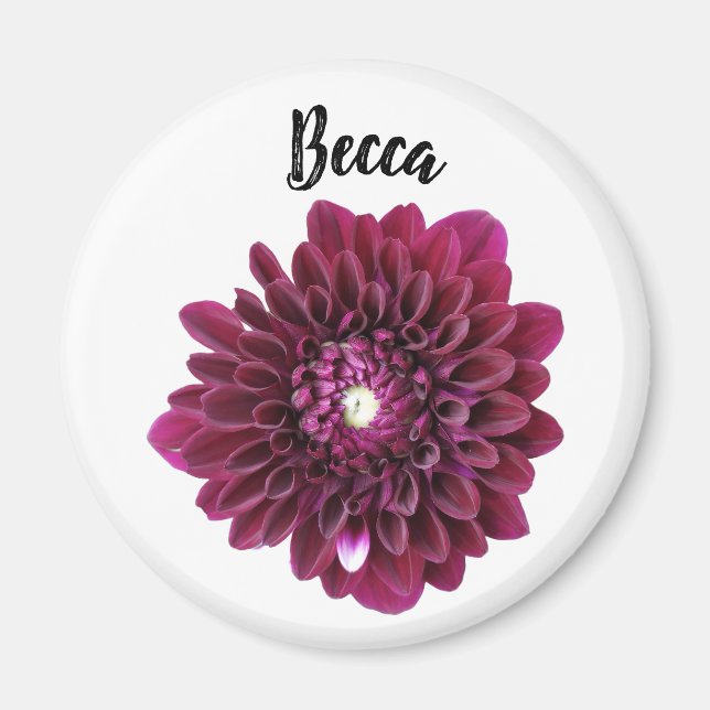 Íman Flor Dahlia Roxo Profundo Personalizado (Frente)