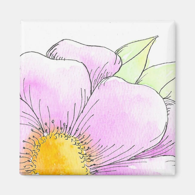 Íman Flor de Aquarela Rosa Caprichosa (Frente)