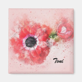 Íman Flor de Aquarela Rosa com Botão de Flor