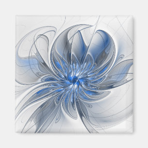 Íman Flor de Arte Fracionada com Cinza Azul abstrato