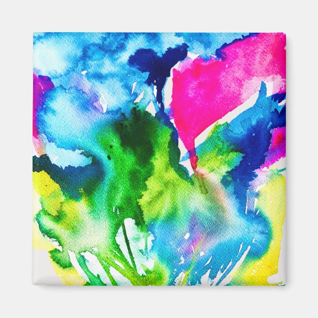 Íman Flor de ciclame rosa abstracta aquarela (Frente)