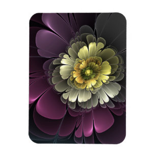 Íman Flor de Fractal Abstrato Moderno Purpur Khaki Cinz