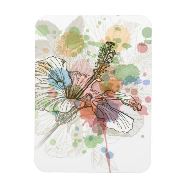 Íman Flor de hibiscus e fundo de aquarela (Vertical)