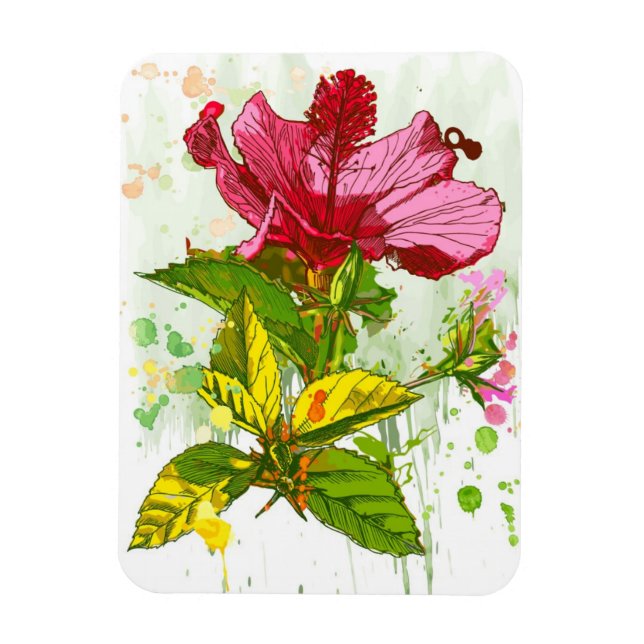 Íman Flor de Hibiscus - pintura aquosa (Vertical)
